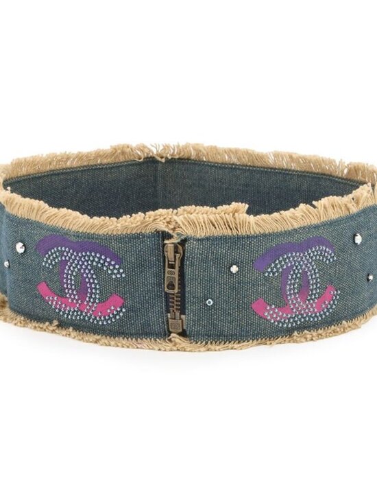 Chanel Belt CC Logo Rhinestone Denim 01 main image 2